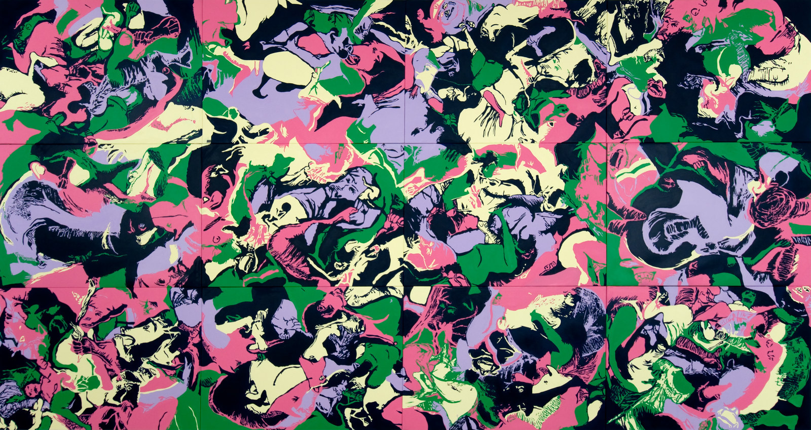Los ladrones de nombres. Los Cerdos (mural), 2012. Óleo sobre lienzo, políptico de 12 piezas, 210 × 400 cm