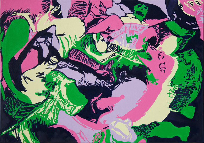 Los Cerdos. Composición VII, 2012. Óleo sobre lienzo, 70 × 100 cm