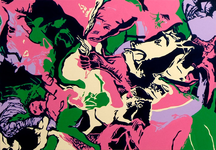 Los Cerdos. Composición VIII, 2012. Óleo sobre lienzo, 70 × 100 cm