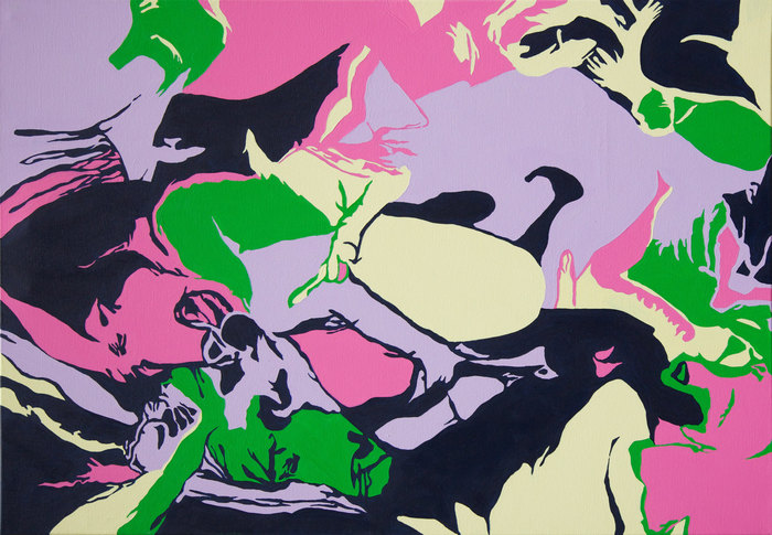 Los Cerdos. Composición X, 2012. Óleo sobre lienzo, 70 × 100 cm