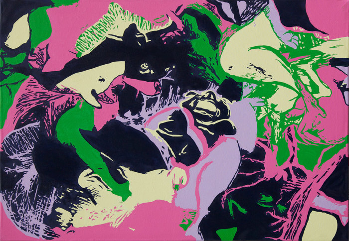 Los Cerdos. Composición XI, 2012. Óleo sobre lienzo, 70 × 100 cm